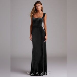 Azazie Junia - Black Sheath Off the Shoulder Velvet Convertible Dress